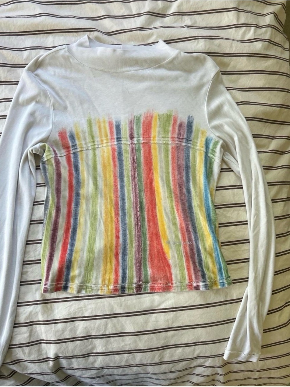 Eckhaus Latta White Long-Sleeve Top with Multicolor Vertical Stripes